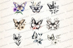 Black and White Butterfly Flowers Clipart Bundle - CraftNest - Digital Crafting and Art