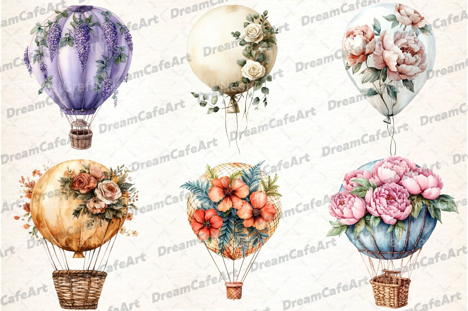 Floral Hot Air Balloons Clipart Bundle - CraftNest - Digital Crafting and Art