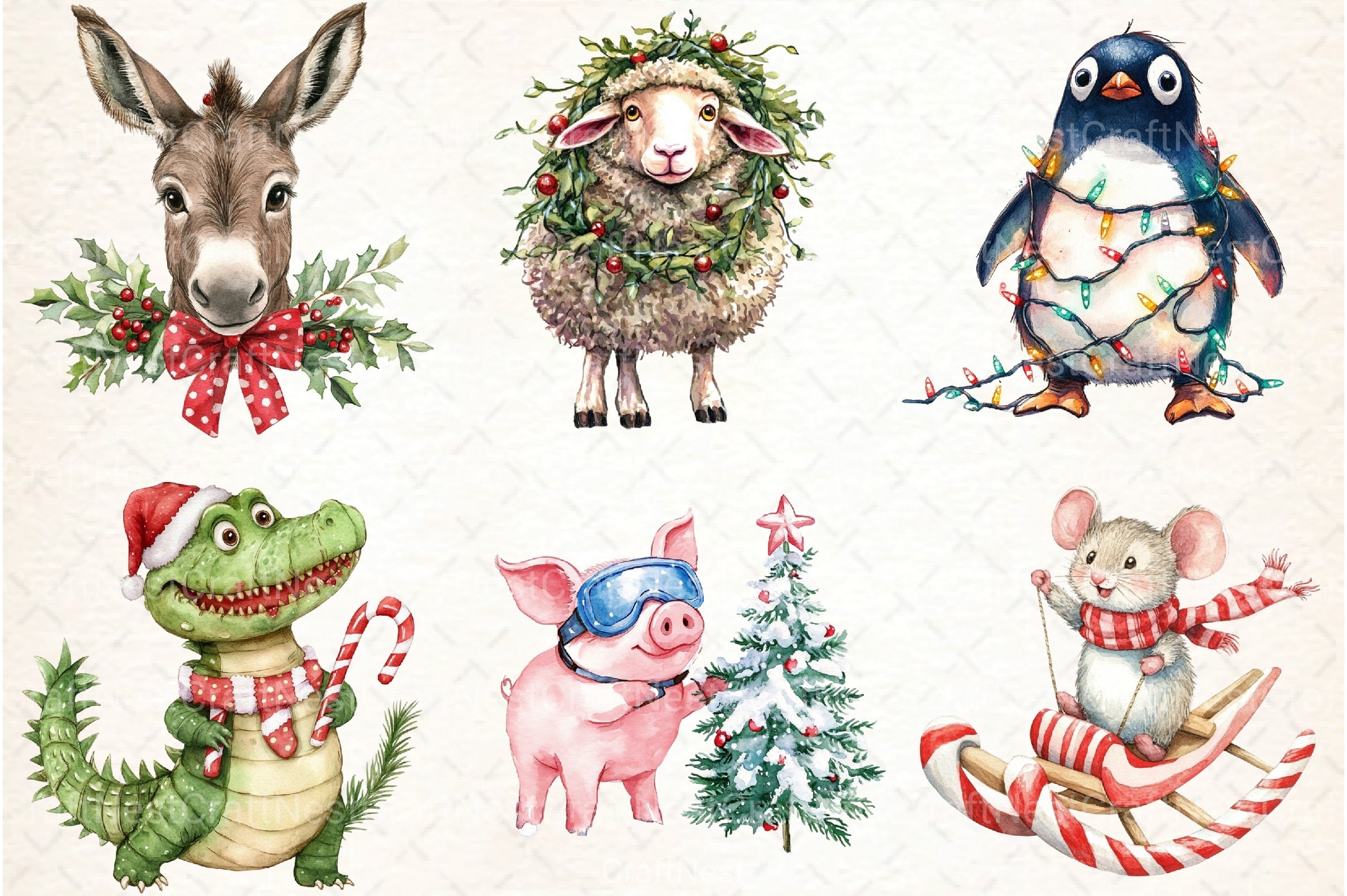 Funny Christmas Animals Clipart Bundle 99 - CraftNest - Digital Crafting and Art