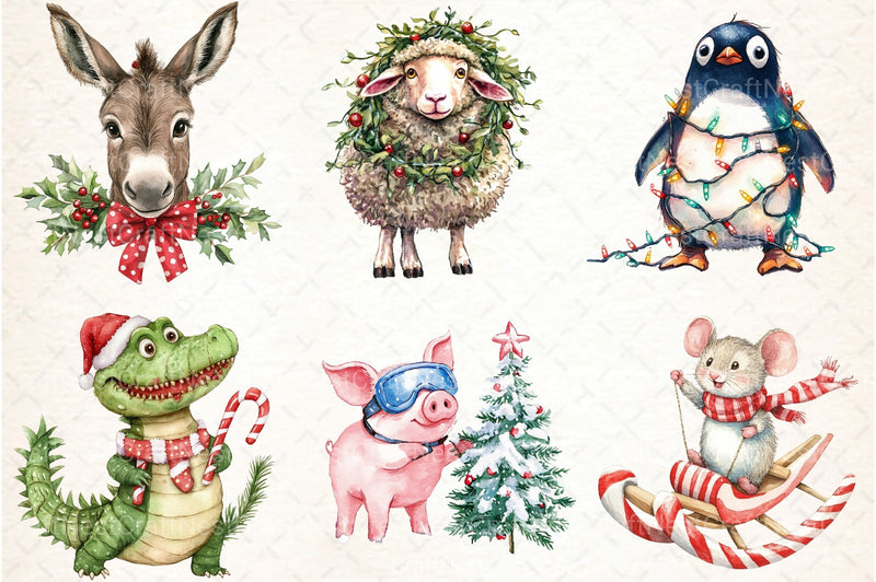 Funny Christmas Animals Clipart Bundle 99 - CraftNest - Digital Crafting and Art