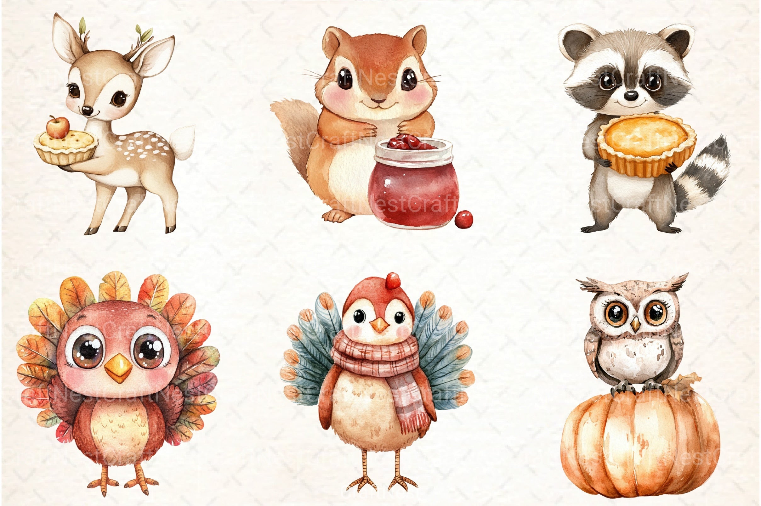 Cute Kawaii Thanksgiving Animals Clipart Bundle - CraftNest - Digital Crafting and Art