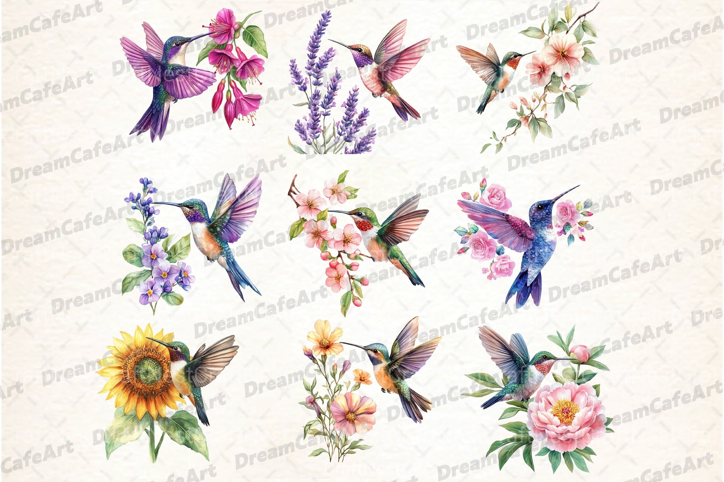 Hummingbird and Flowers Clipart Bundle - CraftNest - Digital Crafting and Art