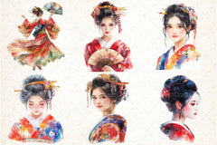 Beautiful Japanese Geisha Girl Clipart Bundle - CraftNest - Digital Crafting and Art