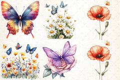 Colorful Flowers and Butterflies Clipart Bundle - CraftNest - Digital Crafting and Art