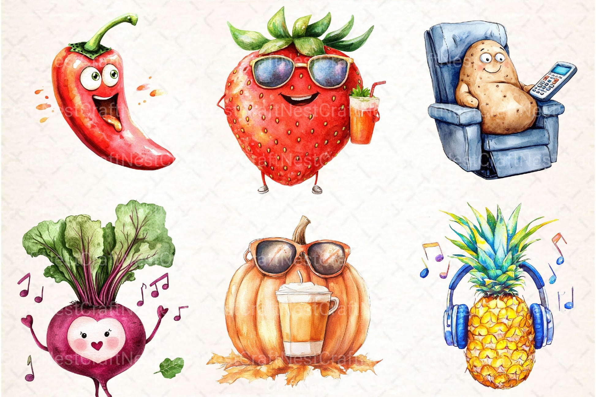 Funny Fruits & Vegetables Clipart Bundle 1 - CraftNest - Digital Crafting and Art
