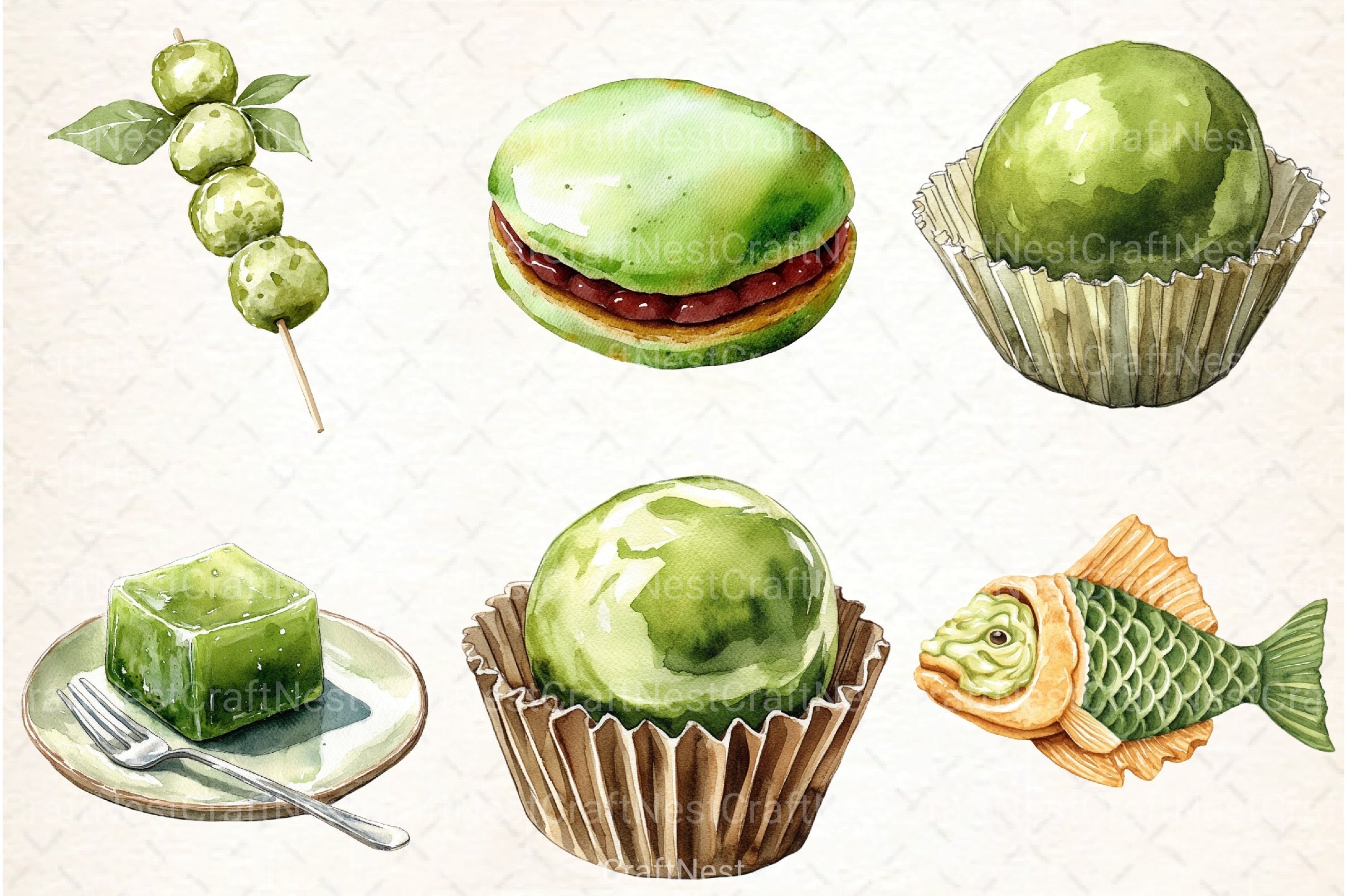 Japanese Desserts Matcha Clipart Bundle - CraftNest - Digital Crafting and Art