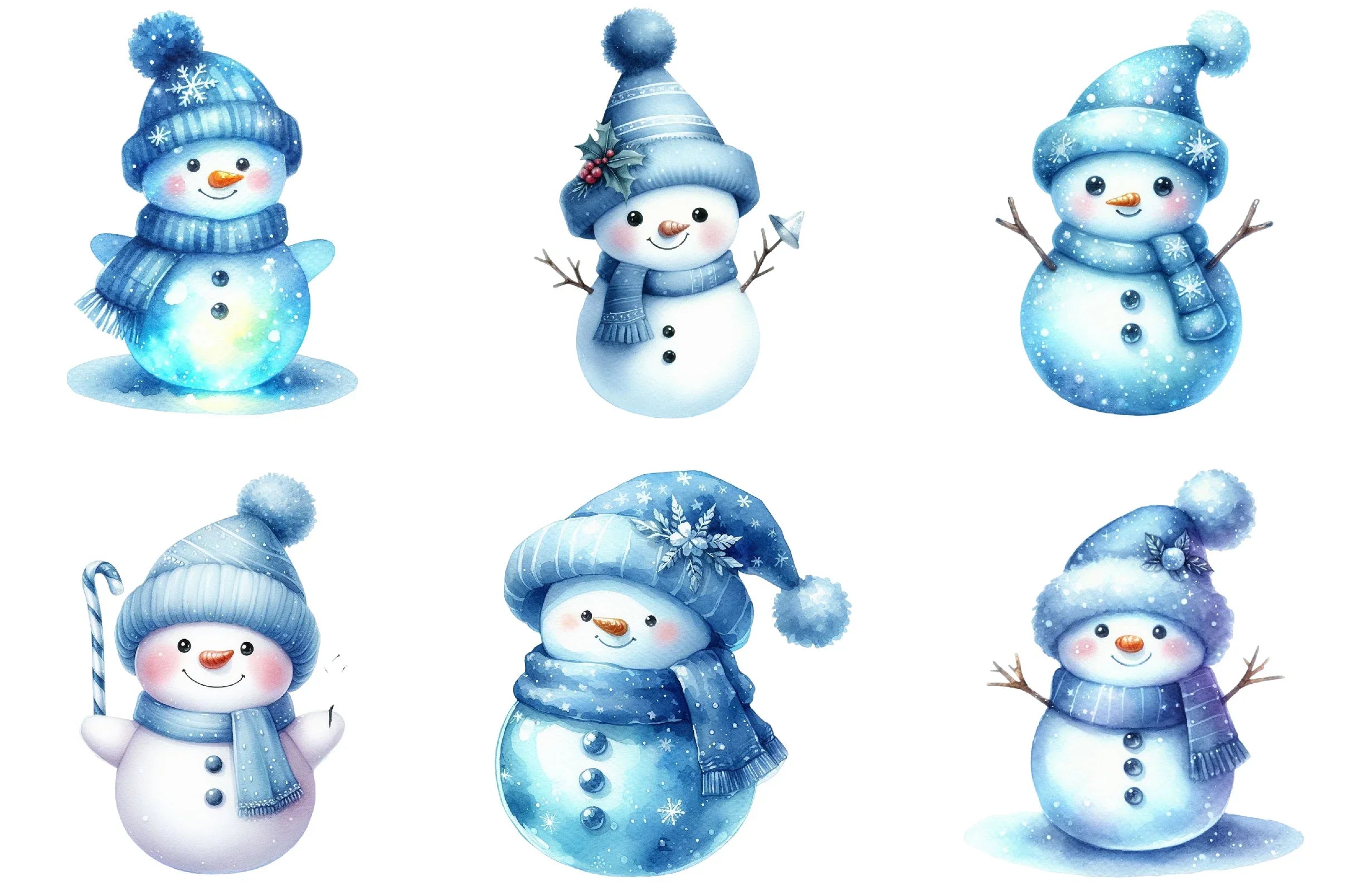 Blue Cute Snowman Clipart Bundle - CraftNest - Digital Crafting and Art