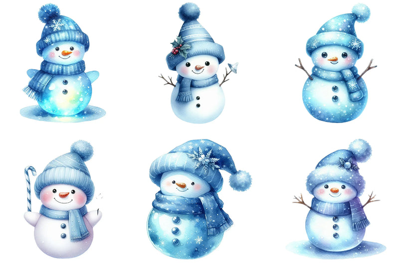 Blue Cute Snowman Clipart Bundle - CraftNest - Digital Crafting and Art