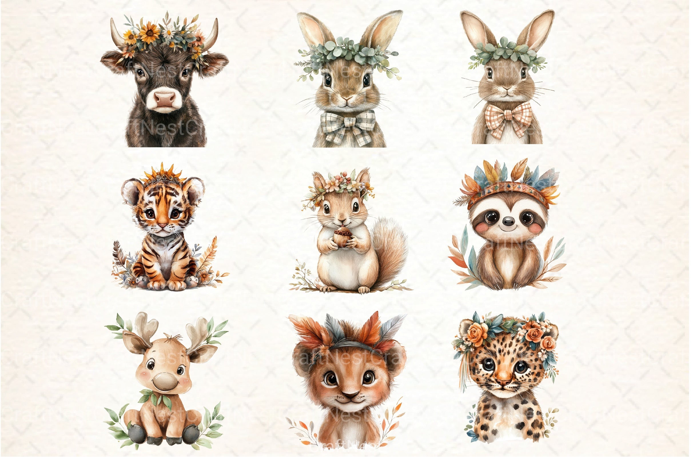 Boho Baby Animals Clipart Bundle 2 - CraftNest - Digital Crafting and Art