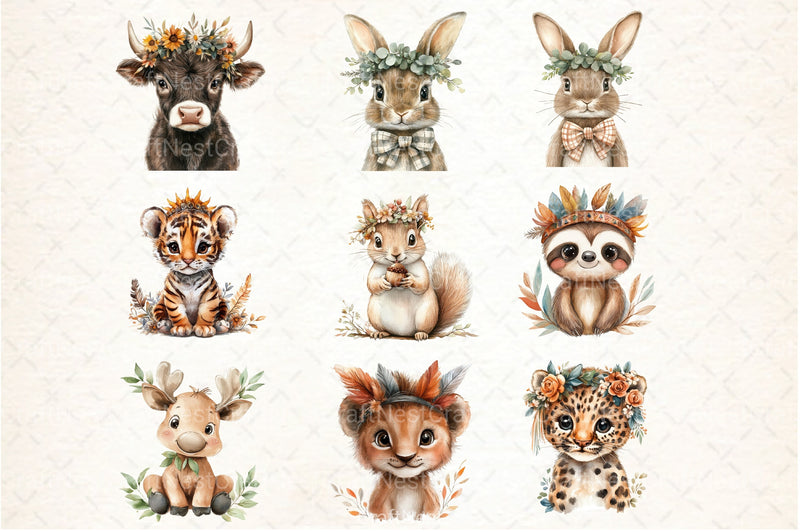 Boho Baby Animals Clipart Bundle 2 - CraftNest - Digital Crafting and Art