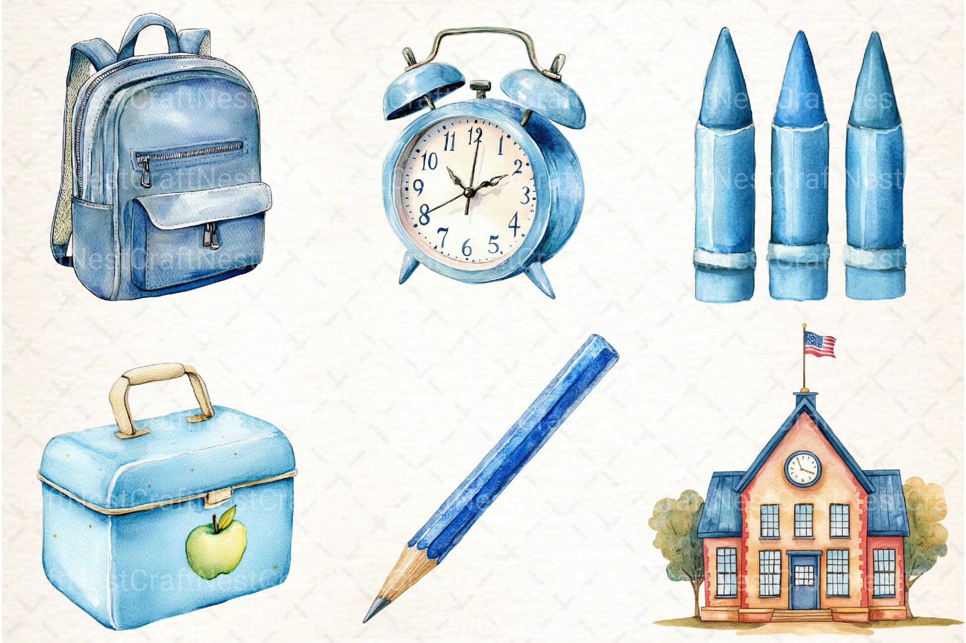 Blue School Clipart Bundle - CraftNest - Digital Crafting and Art