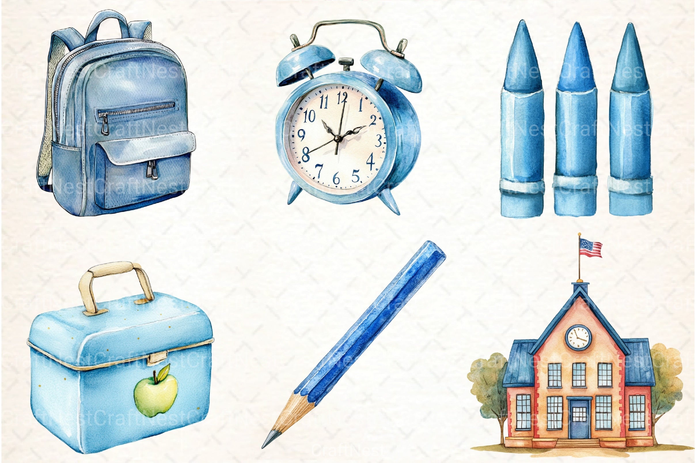 Blue School Clipart Bundle - CraftNest - Digital Crafting and Art