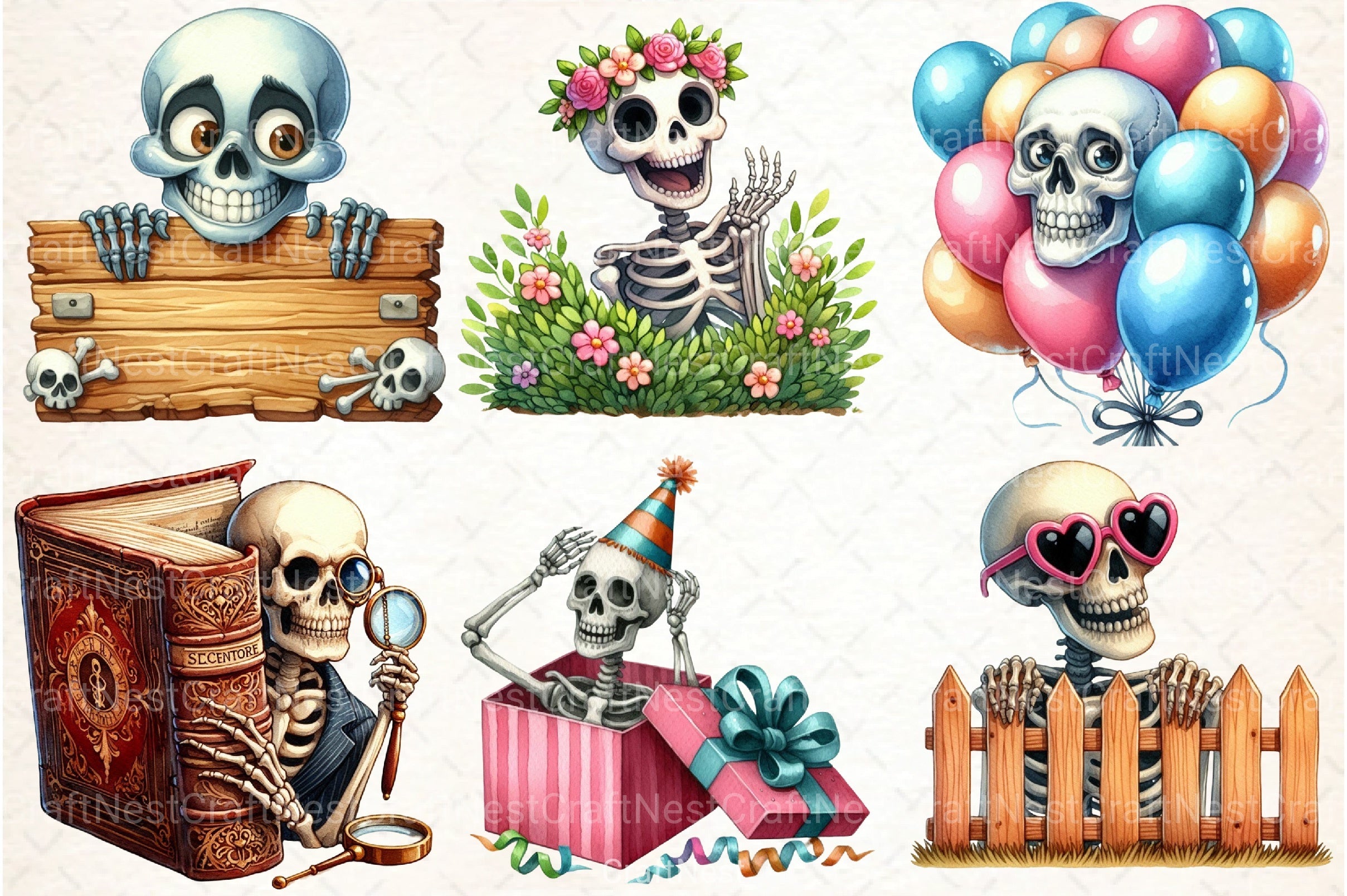 Funny Skeleton Peeking Clipart Bundle 21 - CraftNest - Digital Crafting and Art