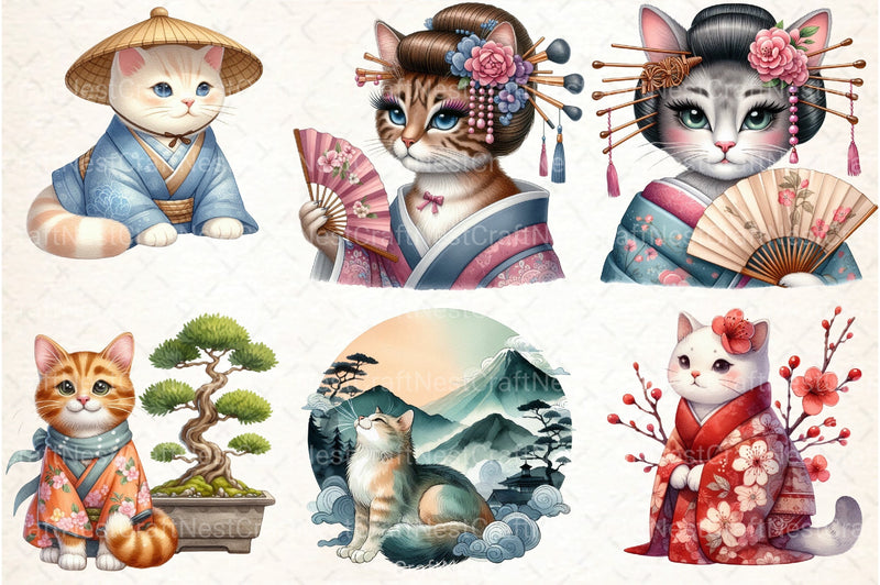 Beautiful Japanese Style Cat Clipart Bundle - CraftNest - Digital Crafting and Art