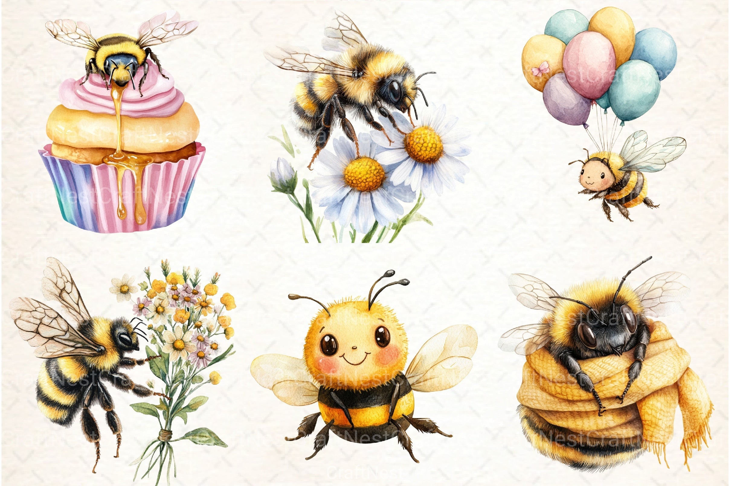 Cute Bees Clipart Bundle 16 - CraftNest - Digital Crafting and Art