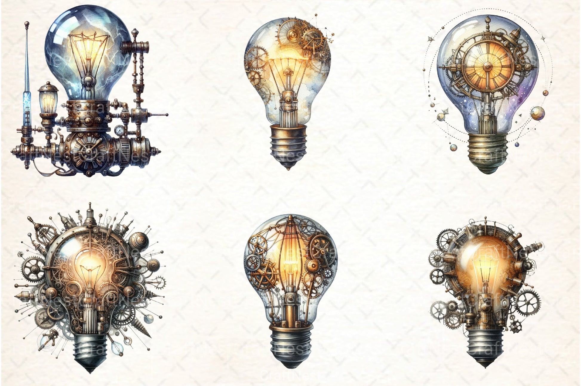 Steampunk Lightbulb Clipart Bundle - CraftNest - Digital Crafting and Art