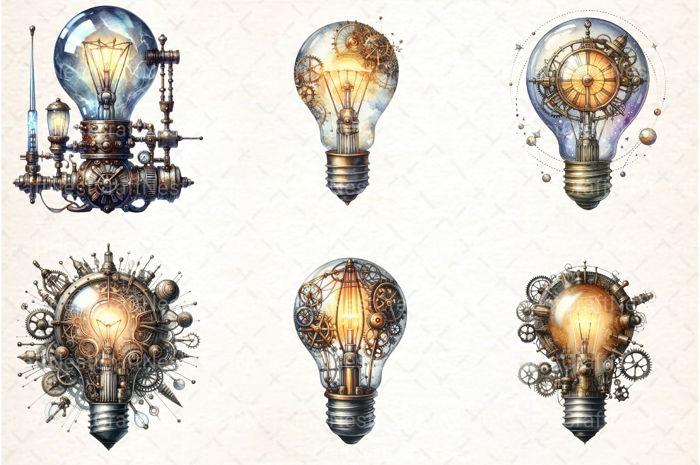 Steampunk Lightbulb Clipart Bundle - CraftNest - Digital Crafting and Art