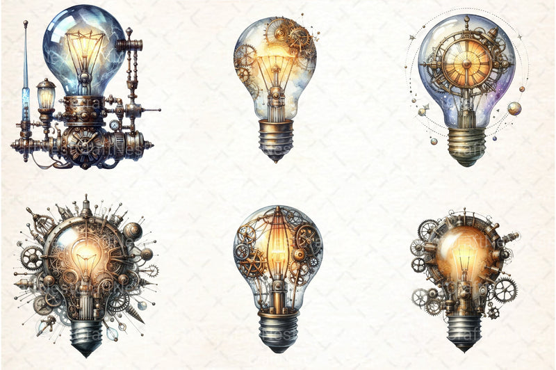Steampunk Lightbulb Clipart Bundle - CraftNest - Digital Crafting and Art