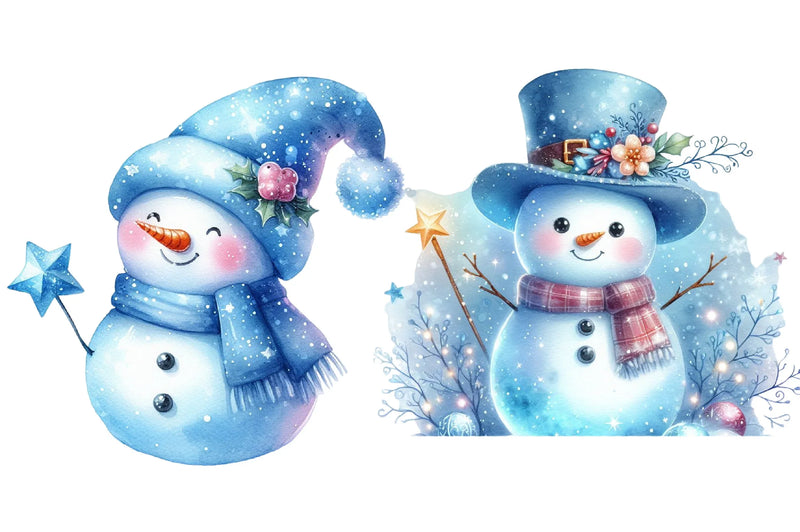 Blue Cute Snowman Clipart Bundle - CraftNest - Digital Crafting and Art