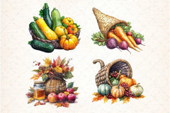 Cornucopia Harvest Thanksgiving Clipart Bundle - CraftNest - Digital Crafting and Art