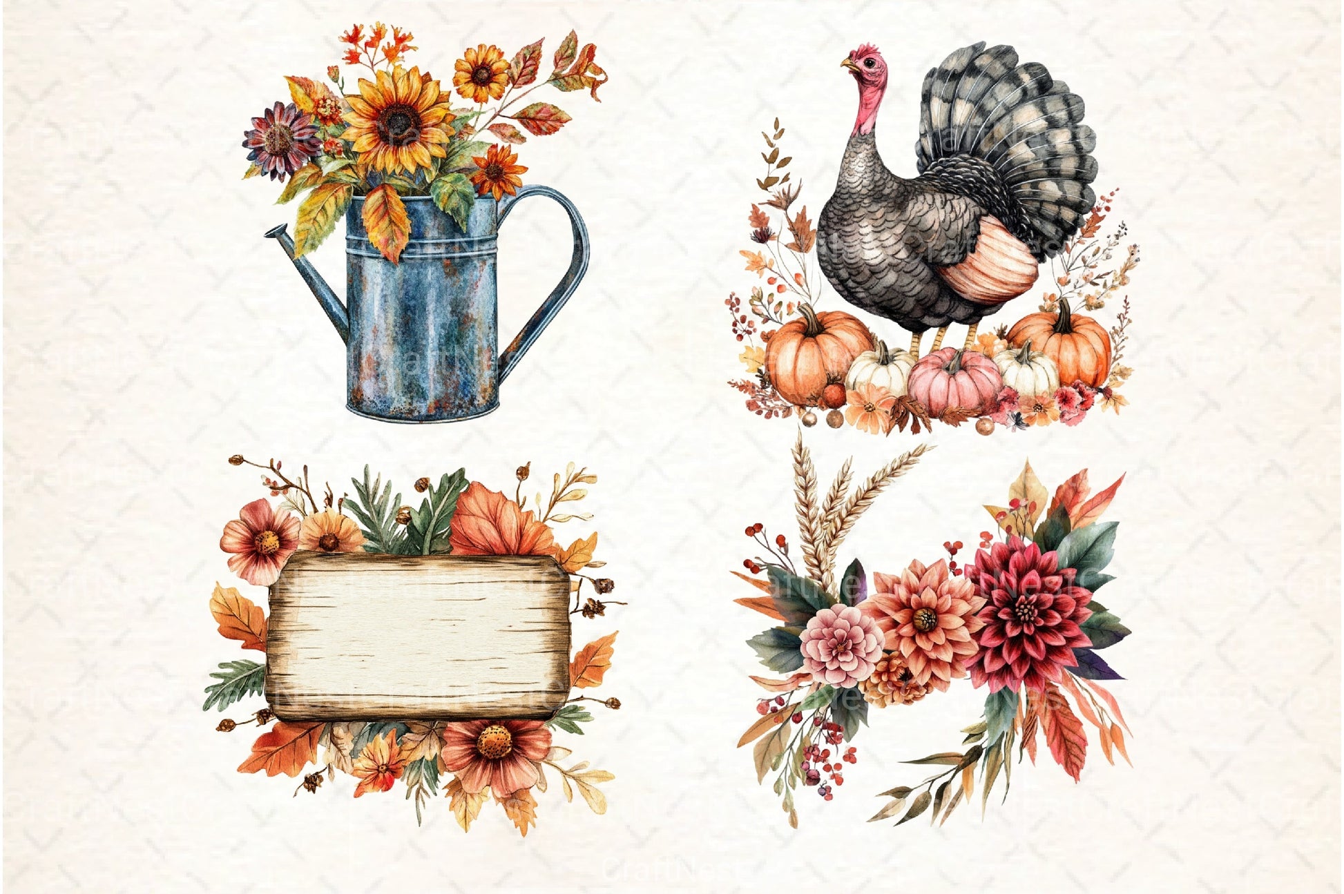 Happy Thanksgiving Floral Clipart Bundle - CraftNest - Digital Crafting and Art