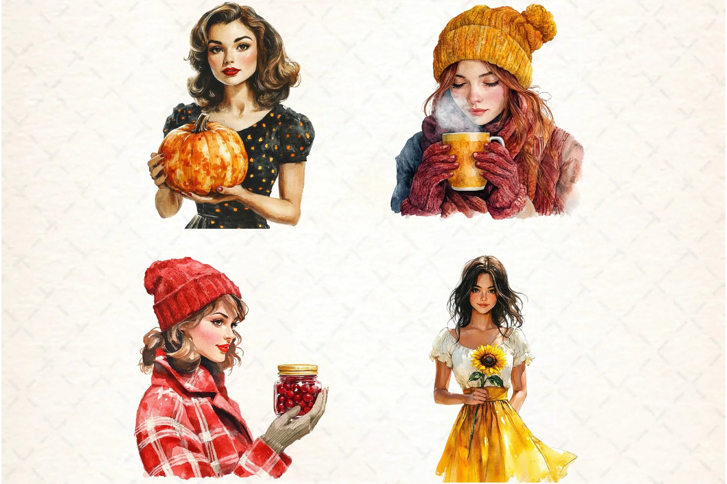 Thanksgiving Pop Art Woman Clipart Bundle - CraftNest - Digital Crafting and Art
