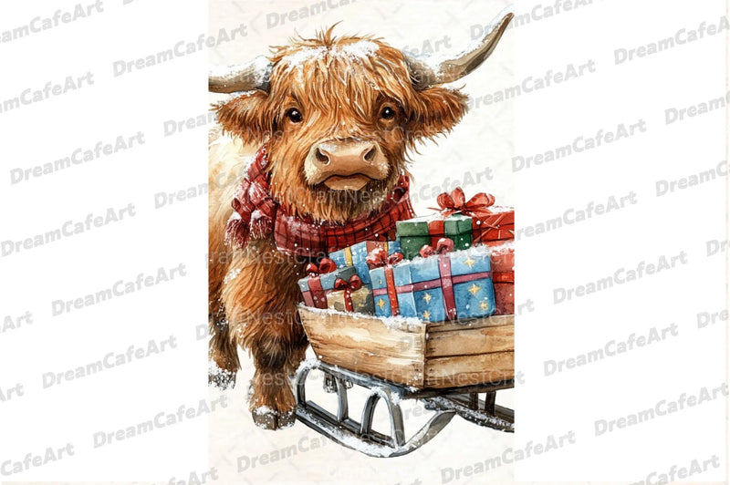 Cute Christmas Highland Cow Clipart Bundle 7 - CraftNest - Digital Crafting and Art