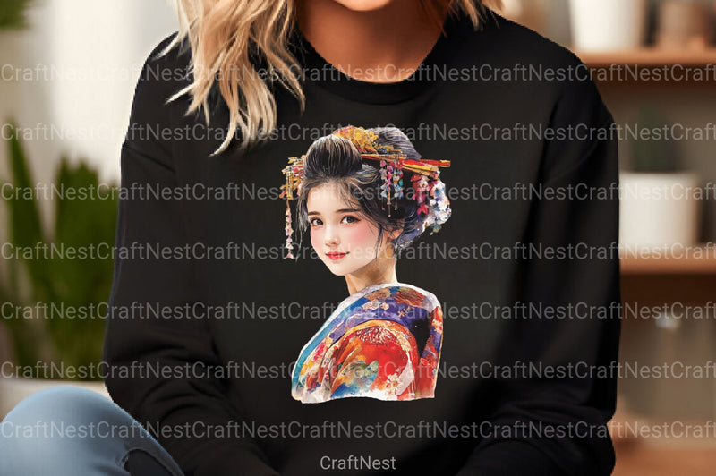 Beautiful Japanese Geisha Girl Clipart Bundle - CraftNest - Digital Crafting and Art