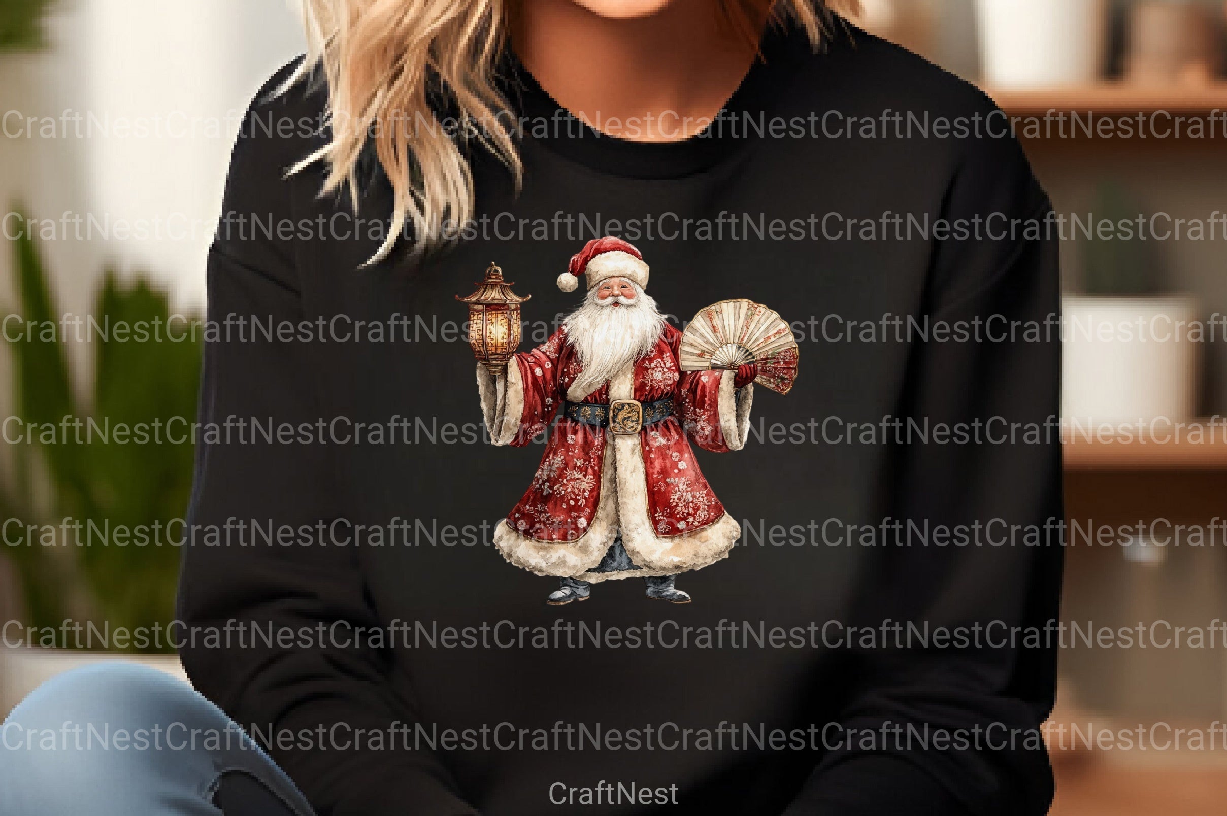 Chinoiserie Red & Green Christmas Clipart Bundle - CraftNest - Digital Crafting and Art