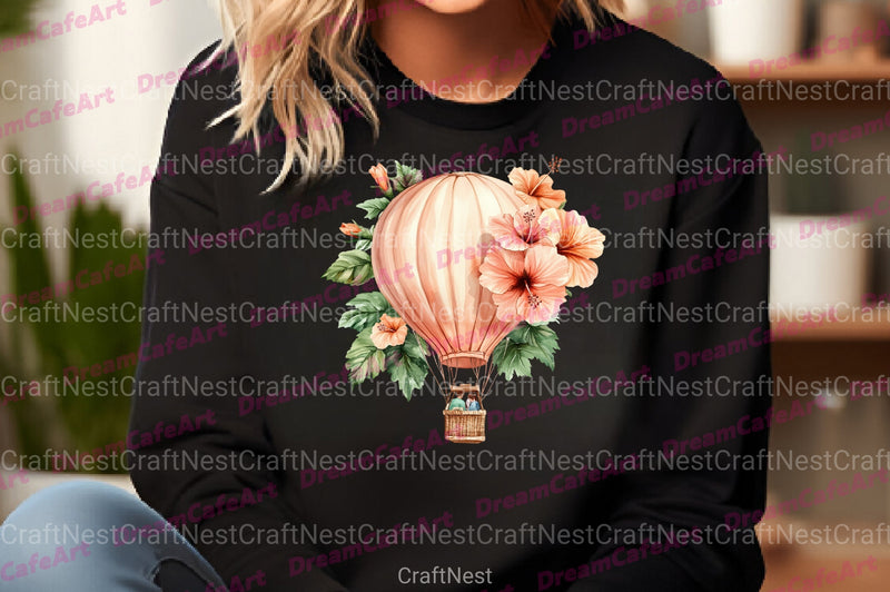 Floral Hot Air Balloons Clipart Bundle - CraftNest - Digital Crafting and Art