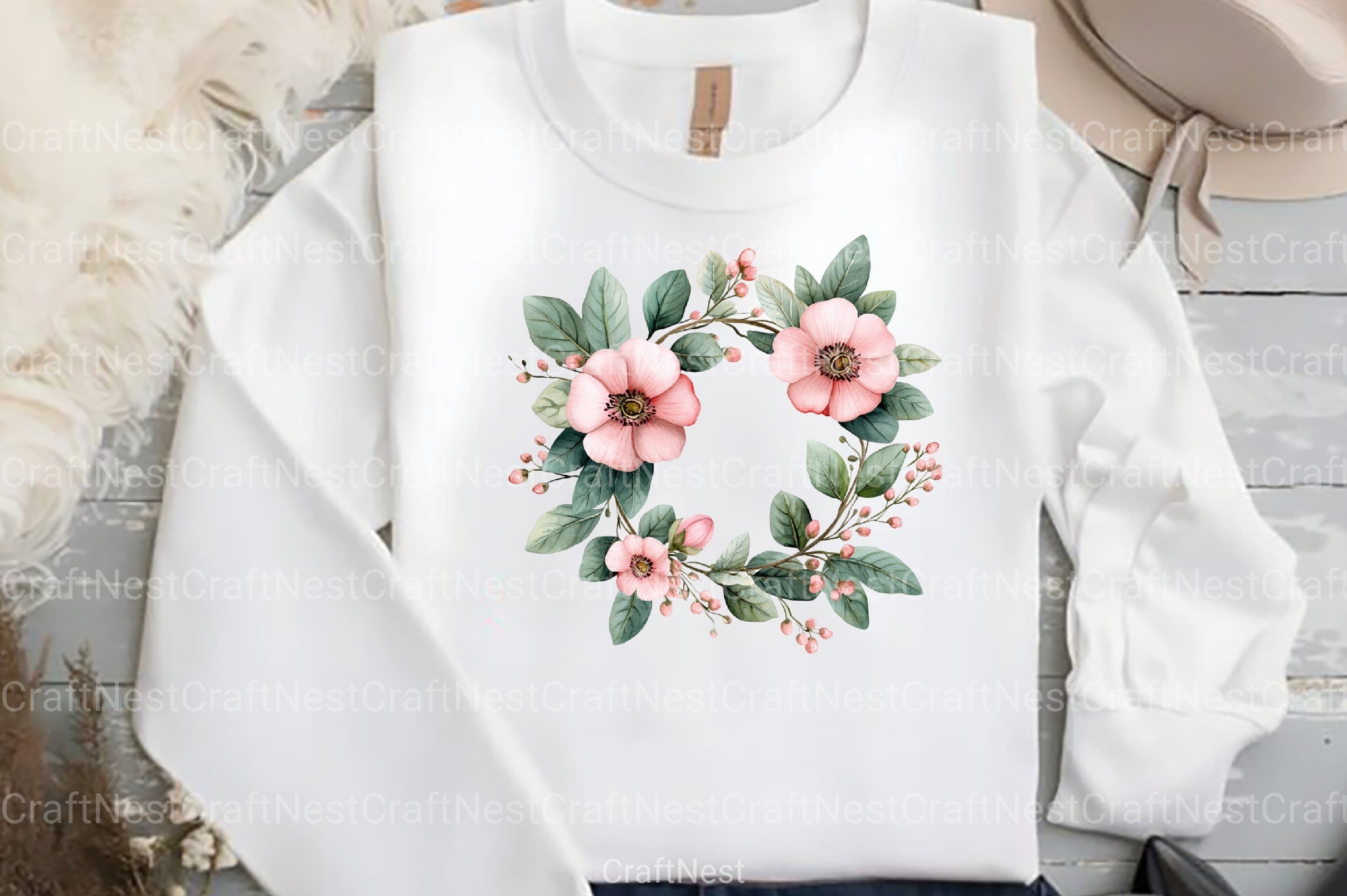 Sage Green Pink Flowers Clipart Bundle - CraftNest - Digital Crafting and Art