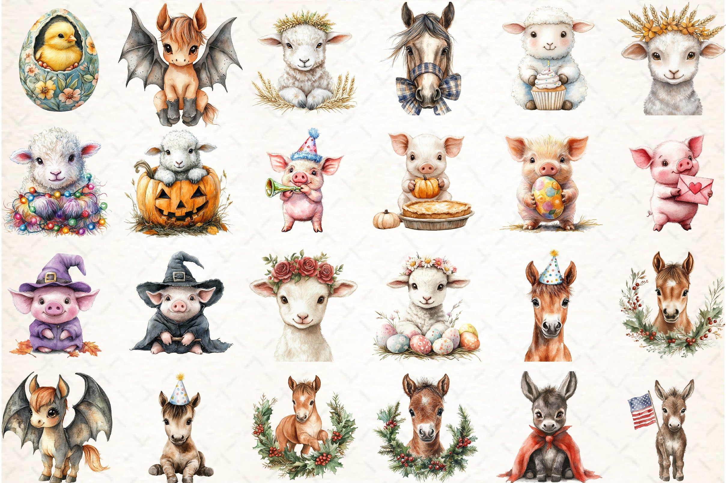 Holiday Baby Animals Clipart Bundle