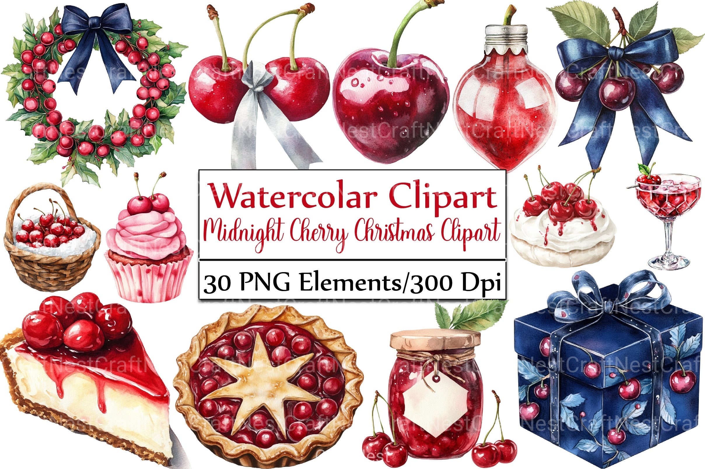 Midnight Cherry Christmas Clipart Bundle 23 - CraftNest - Digital Crafting and Art