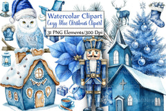 Cozy Blue Christmas Clipart Bundle - CraftNest - Digital Crafting and Art
