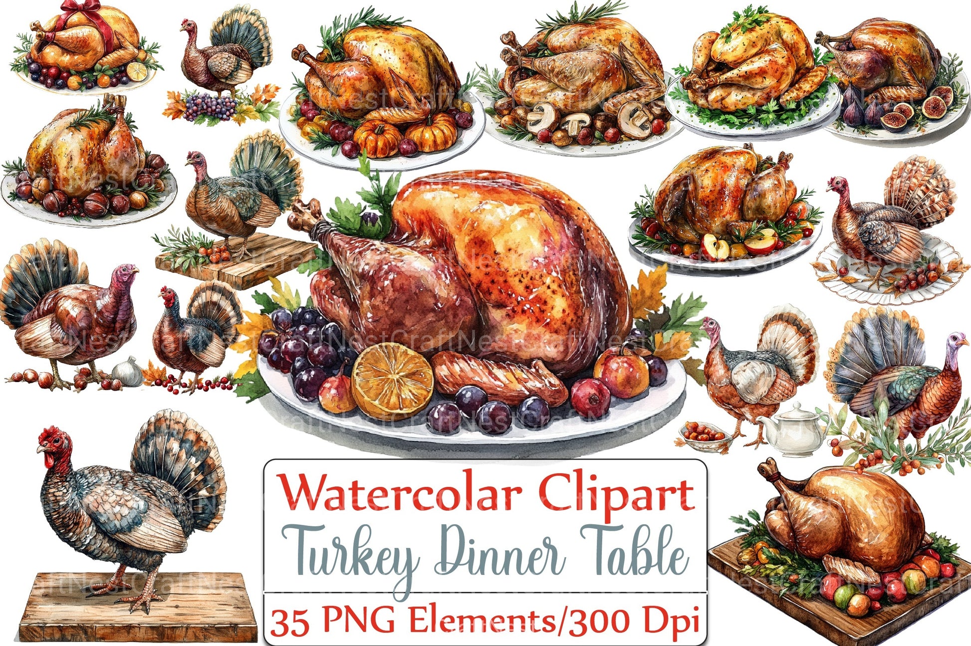 Turkey Dinner Table Scene Clipart Bundle - CraftNest - Digital Crafting and Art