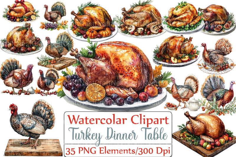 Turkey Dinner Table Scene Clipart Bundle - CraftNest - Digital Crafting and Art