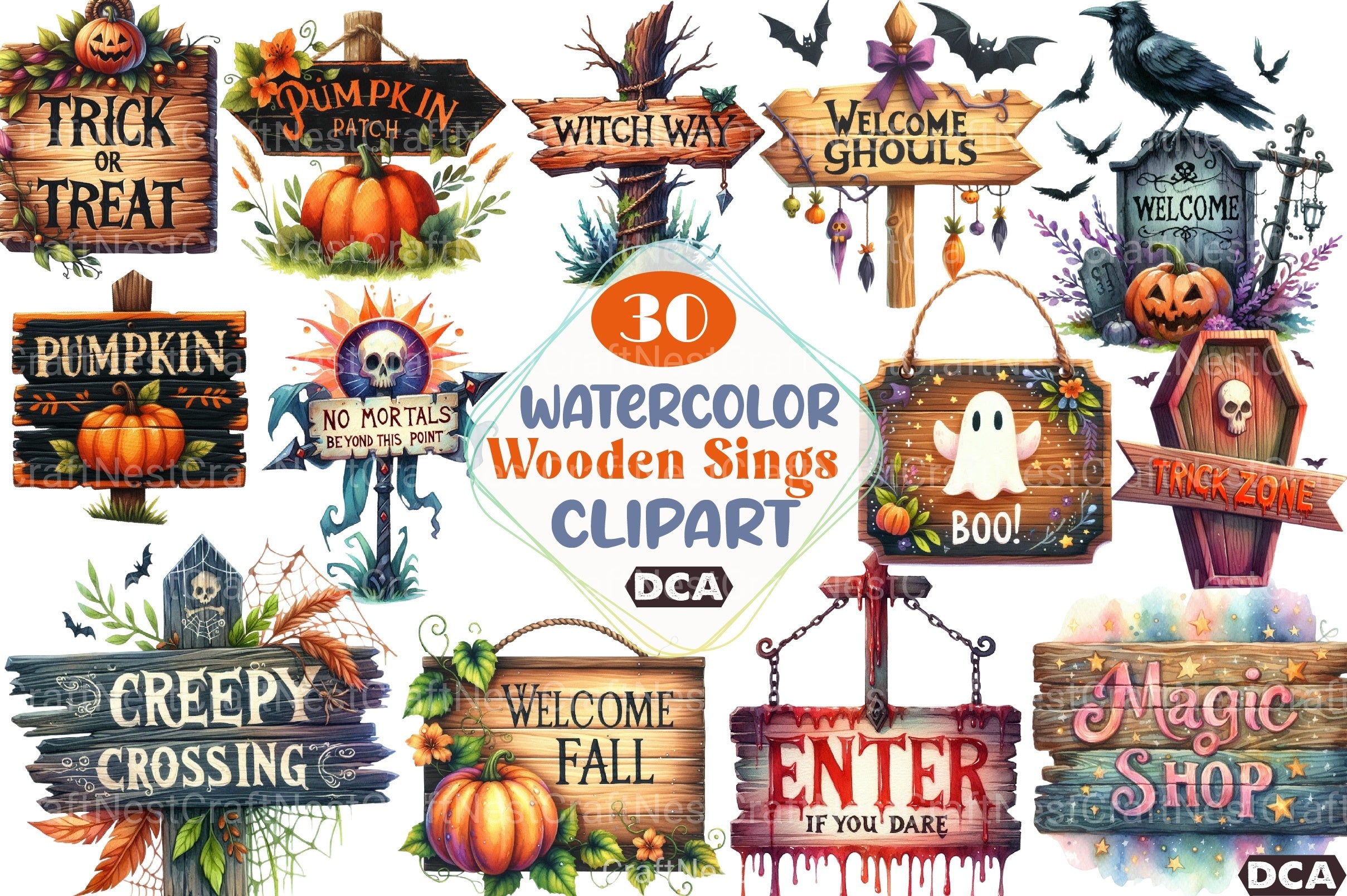 Halloween Wooden Signs Clipart Bundle - CraftNest - Digital Crafting and Art