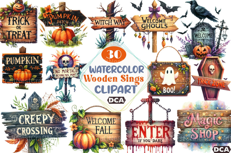 Halloween Wooden Signs Clipart Bundle - CraftNest - Digital Crafting and Art