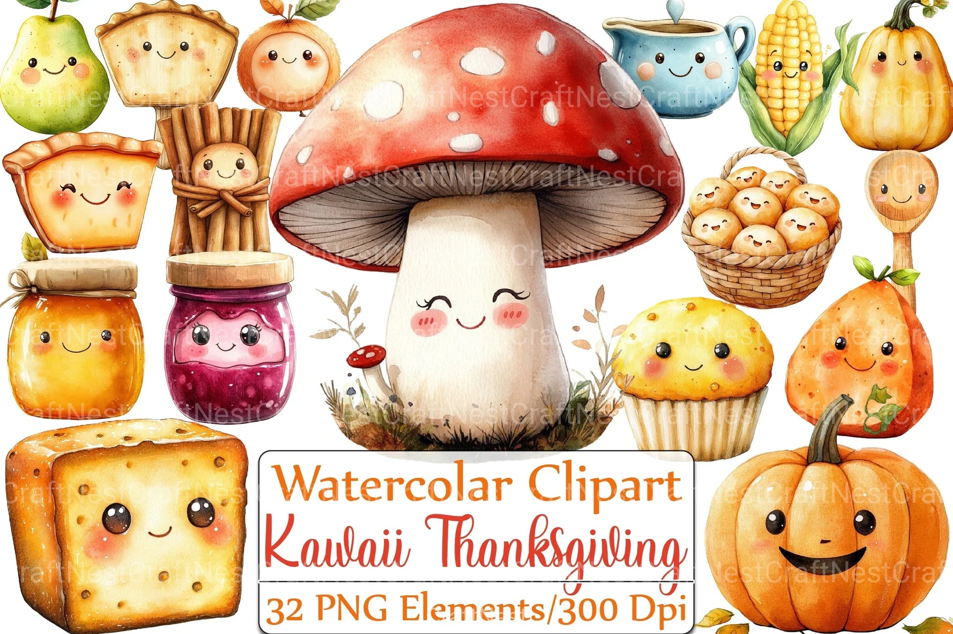 Kawaii Thanksgiving Clipart Bundle - CraftNest - Digital Crafting and Art