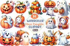 Cute Funny Ghost Pumpkin Halloween Clipart Bundle - CraftNest - Digital Crafting and Art