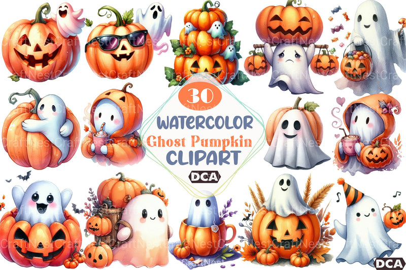 Cute Funny Ghost Pumpkin Halloween Clipart Bundle - CraftNest - Digital Crafting and Art