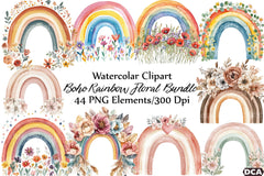 Boho Rainbow Floral Clipart Bundle - CraftNest - Digital Crafting and Art