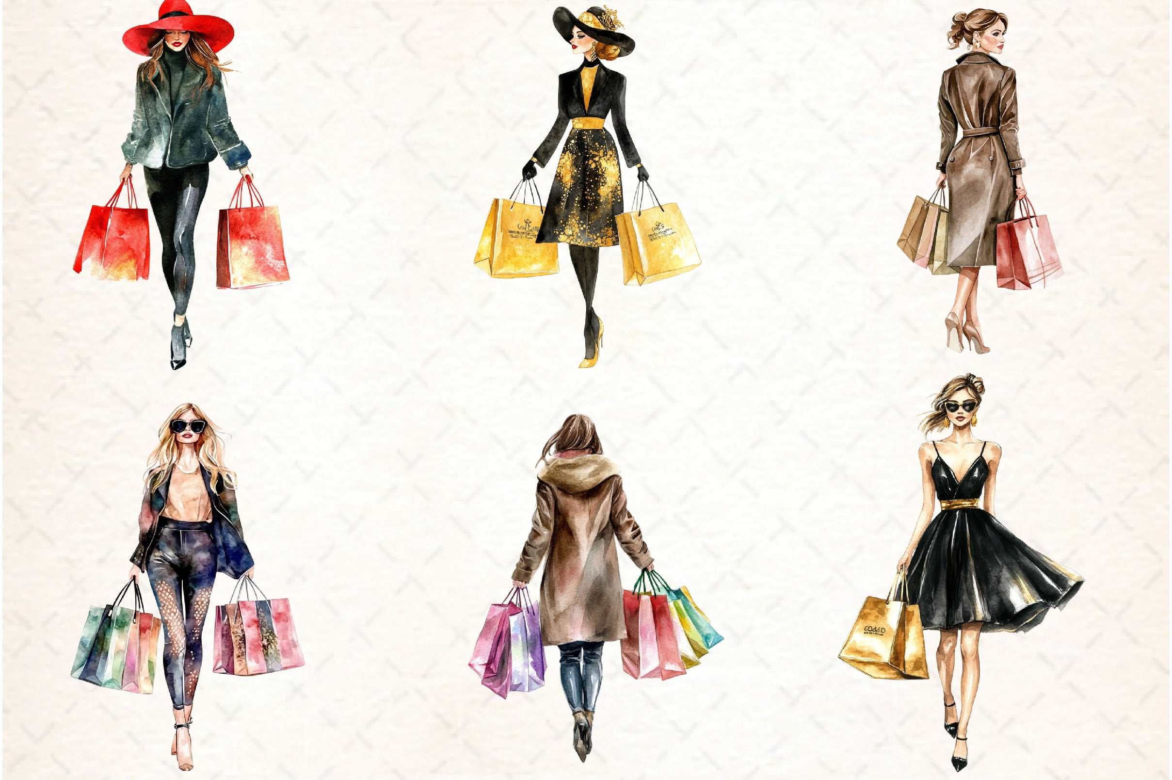Black Friday Woman Shopping Clipart Bundle