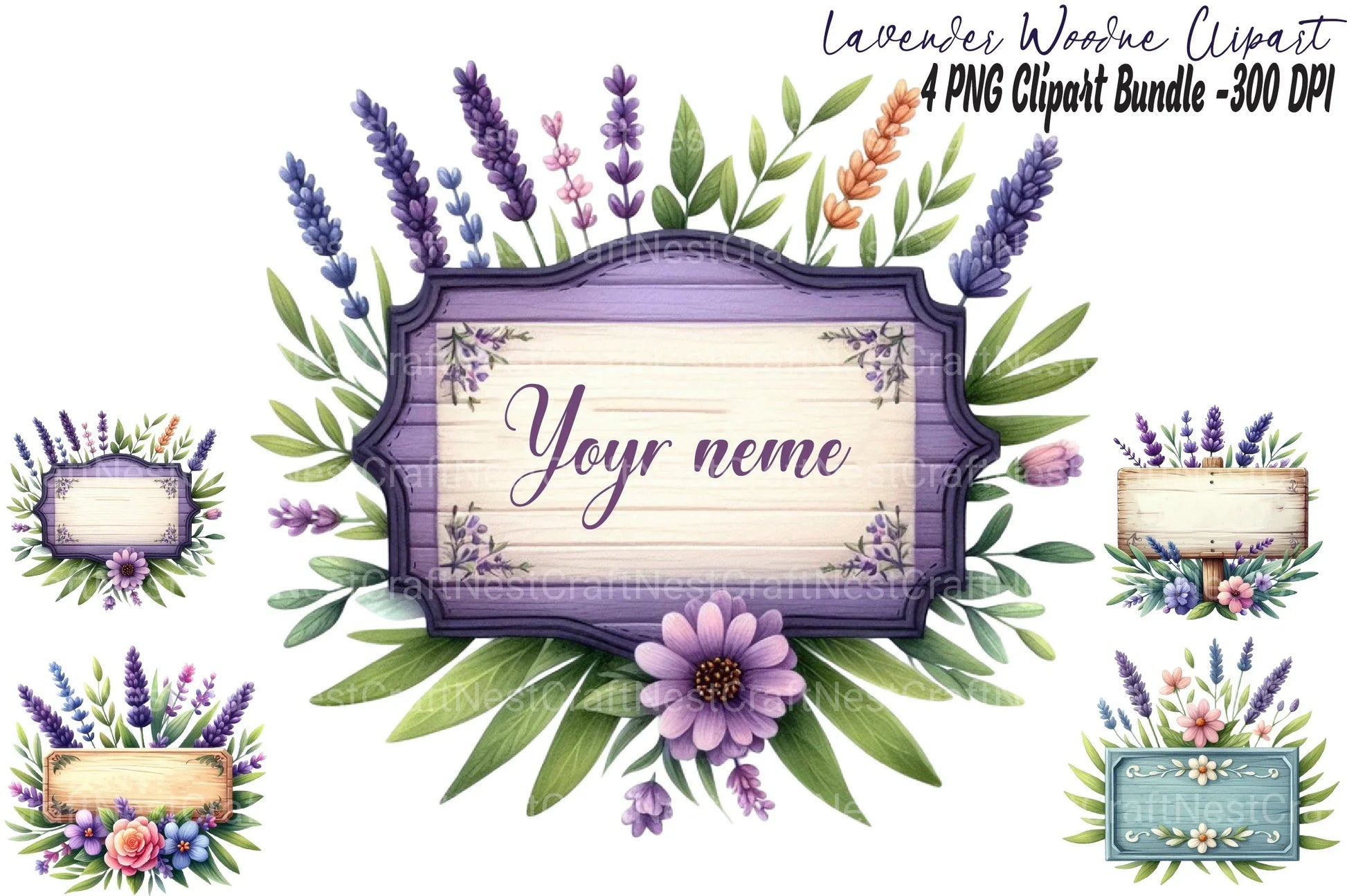 Lavender Wooden Name Plate Clipart Bundle - CraftNest - Digital Crafting and Art