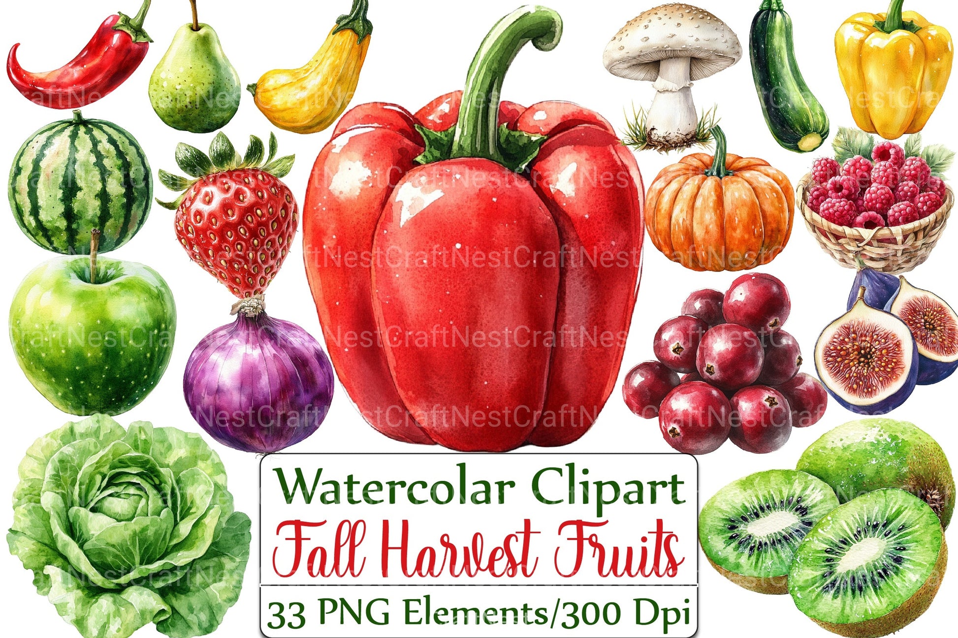 Fall Harvest Fruits & Veggies Clipart Bundle - CraftNest - Digital Crafting and Art