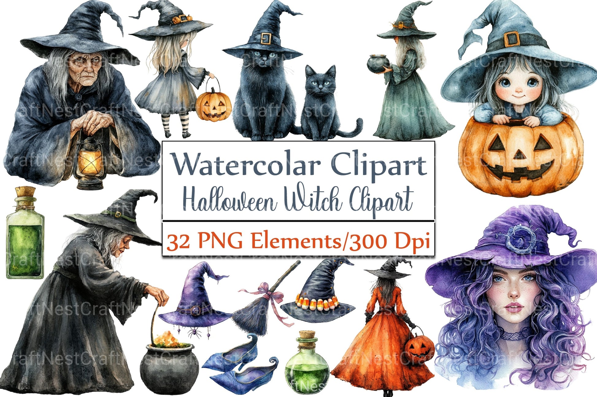 Halloween Witch Clipart Bundle 1 - CraftNest - Digital Crafting and Art