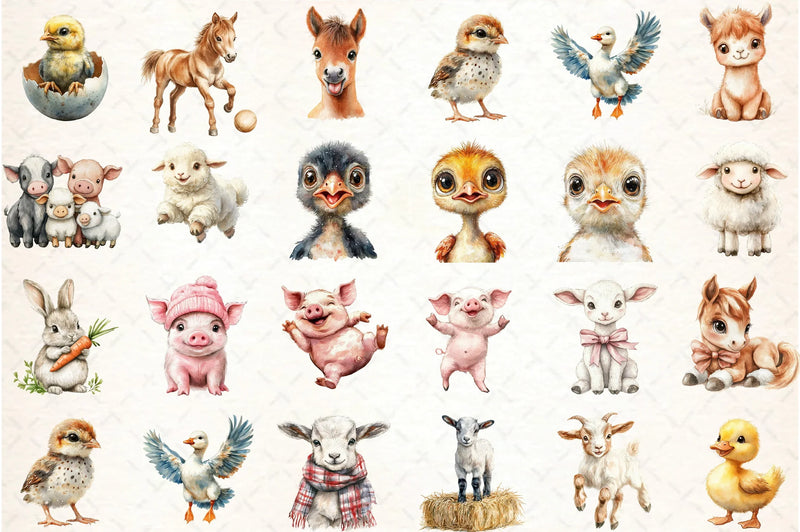 Funny Matching Baby Farm Animals Clipart Bundle - CraftNest - Digital Crafting and Art
