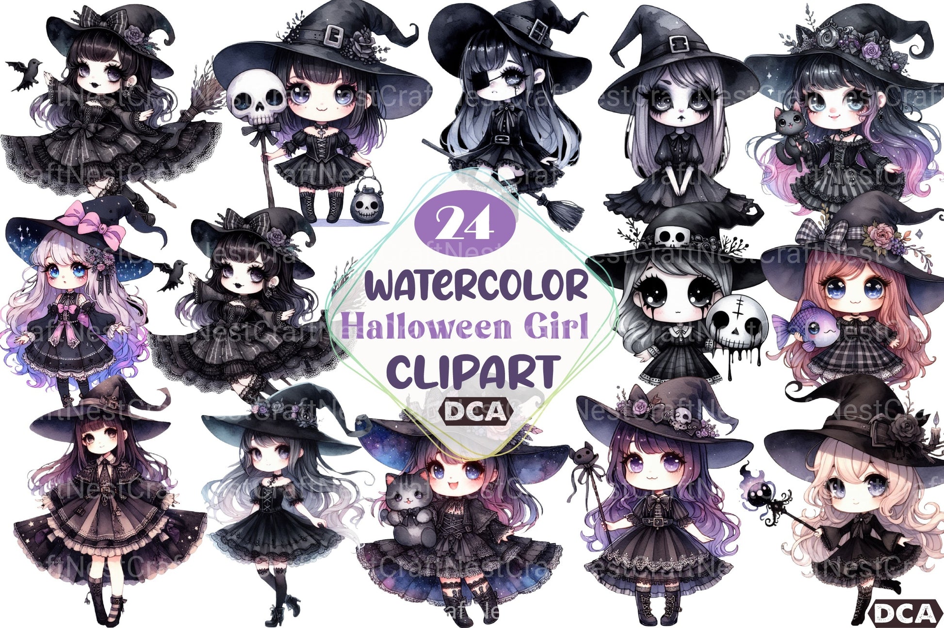 Cute Witch Halloween Girl Clipart Bundle - CraftNest - Digital Crafting and Art