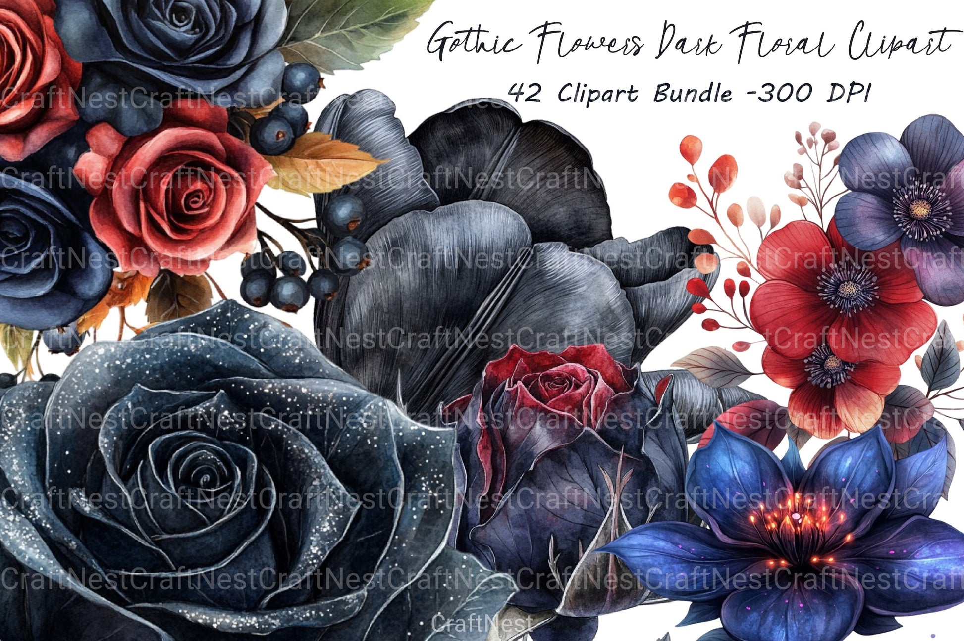 Gothic Dark Floral Clipart Bundle - CraftNest - Digital Crafting and Art