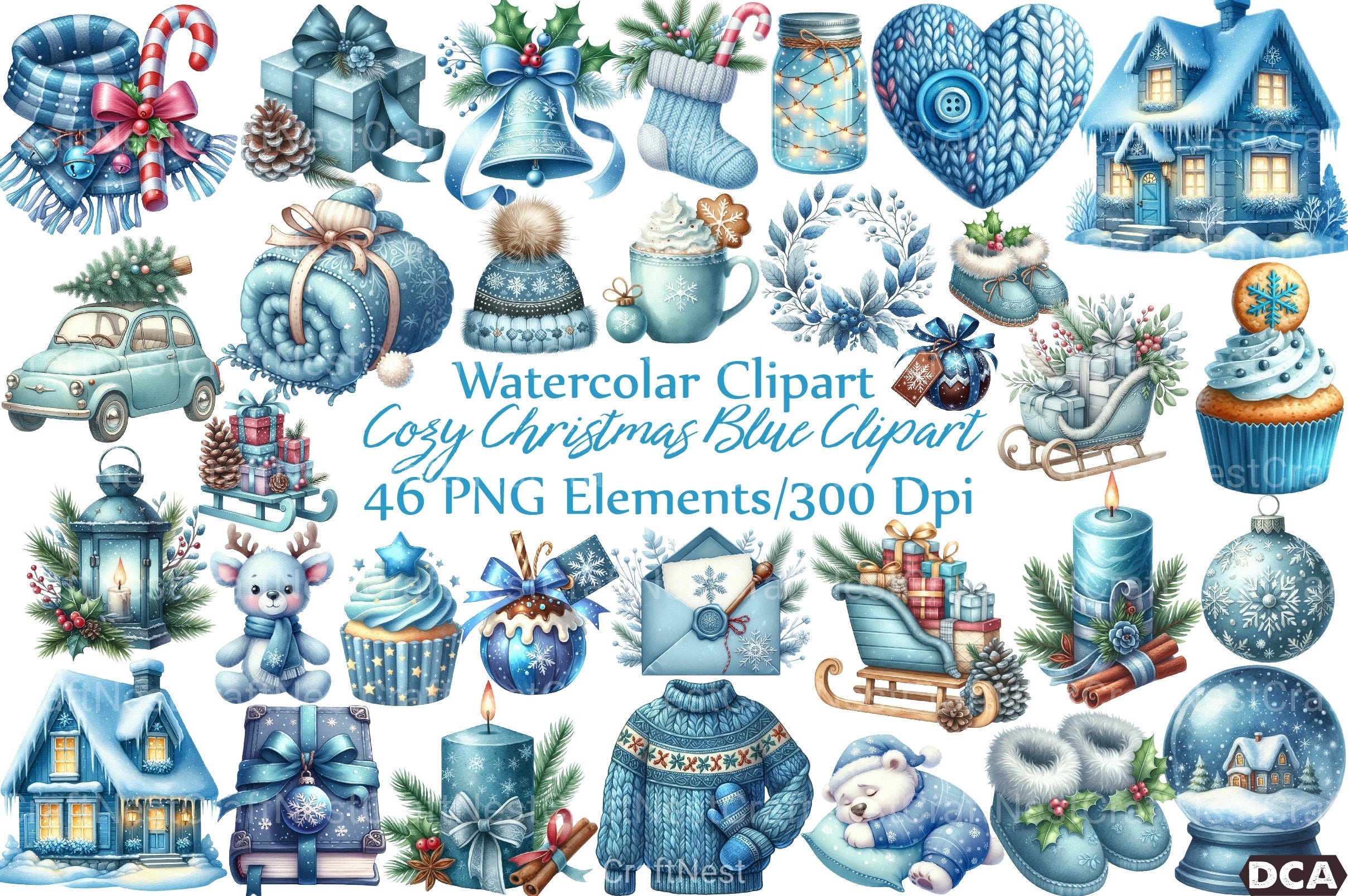 Cozy Christmas Blue Clipart Bundle 2 - CraftNest - Digital Crafting and Art